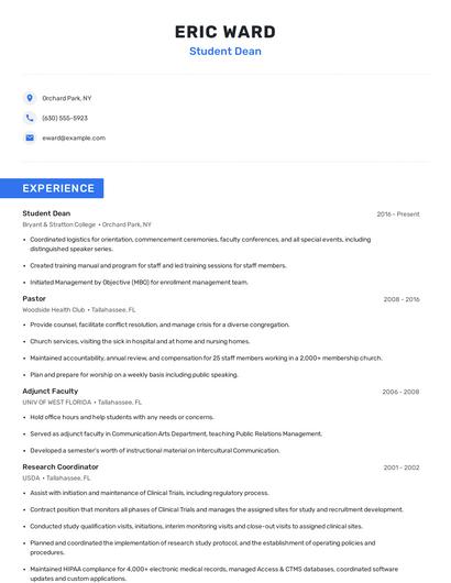 Student Dean Resume