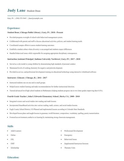 Student Dean Resume