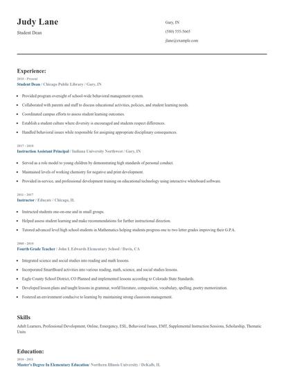 Student Dean Resume