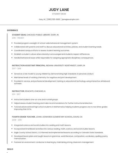 Student Dean Resume
