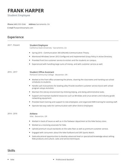 Student Employee Resume