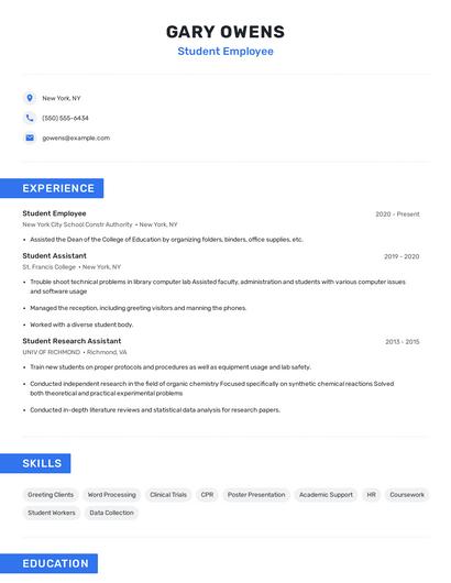 Student Employee Resume