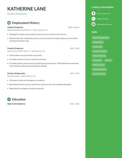 Student Employee Resume