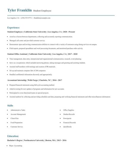 Student Employee Resume