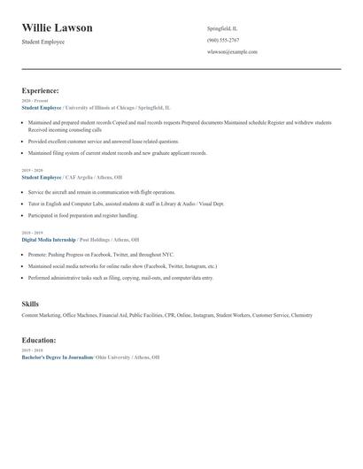 Student Employee Resume