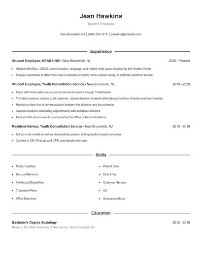 Student Employee Resume