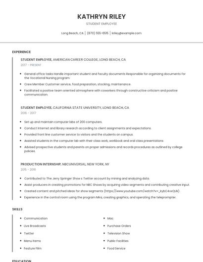 Student Employee Resume
