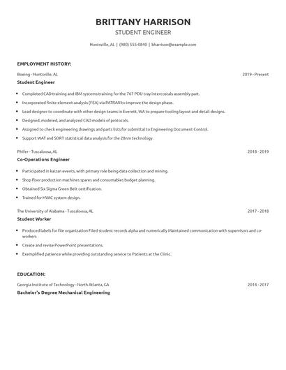 Student Engineer Resume