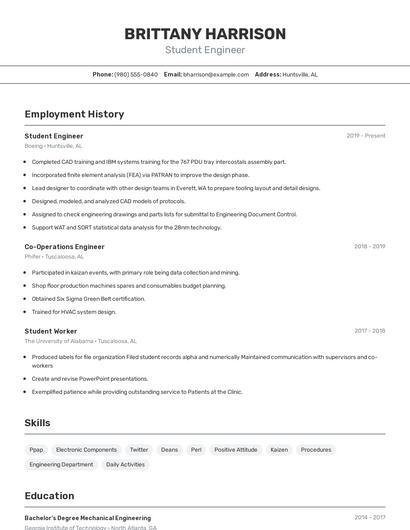 Student Engineer Resume