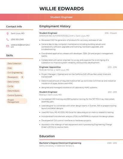 Student Engineer Resume
