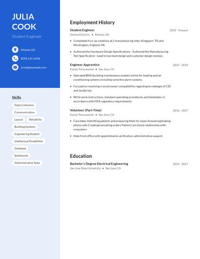 Student Engineer Resume