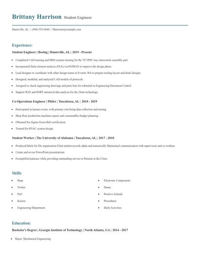 Student Engineer Resume