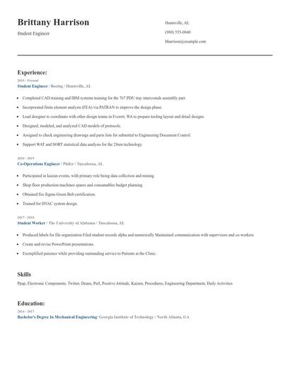 Student Engineer Resume