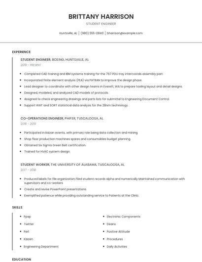 Student Engineer Resume
