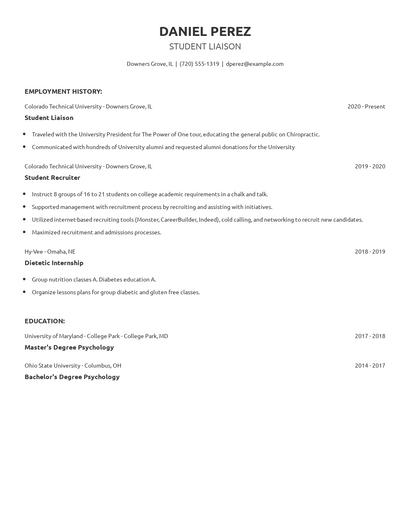Student Liaison Resume