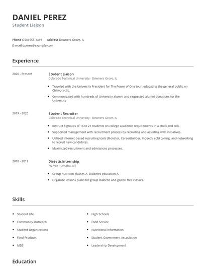 Student Liaison Resume