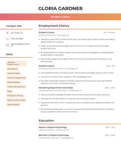 Student Liaison Resume
