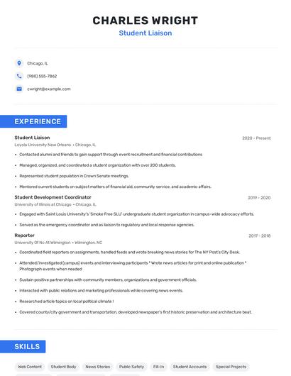 Student Liaison Resume