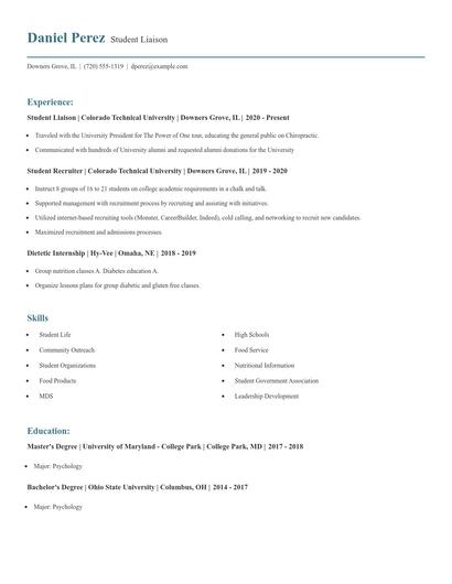 Student Liaison Resume