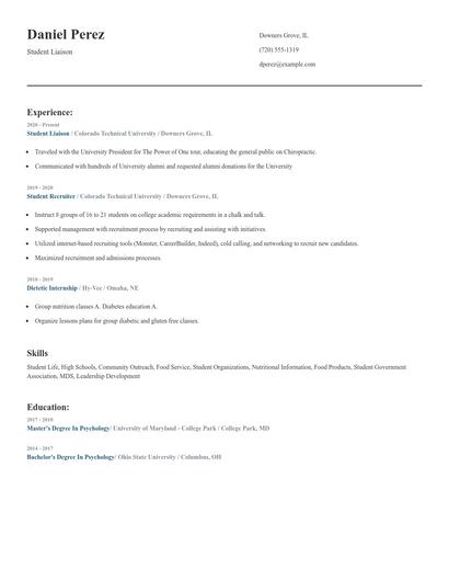 Student Liaison Resume