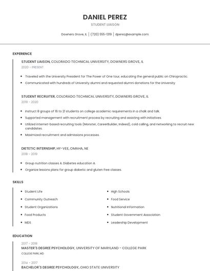 Student Liaison Resume