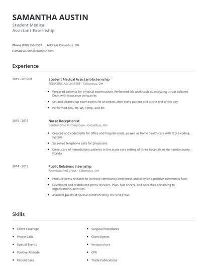 Student Medical Assistant-Externship Resume