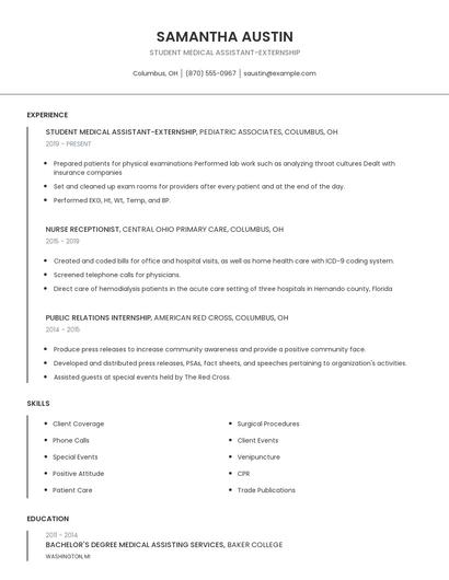 Student Medical Assistant-Externship Resume