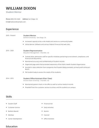 Student Mentor Resume