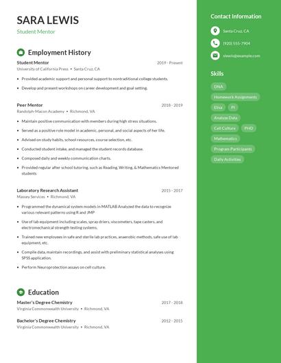 Student Mentor Resume