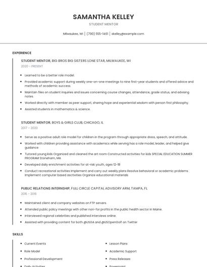Student Mentor Resume