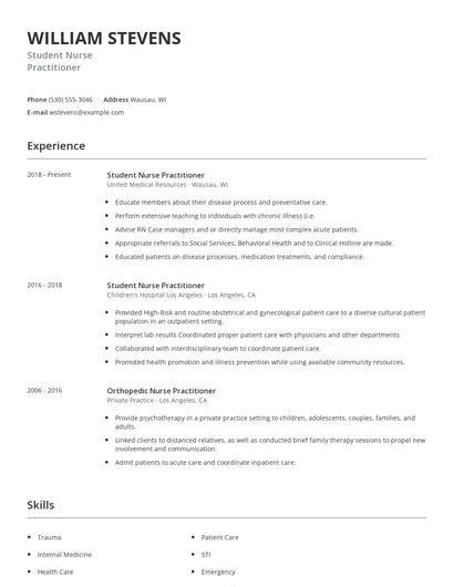 Student Nurse Practitioner Resume