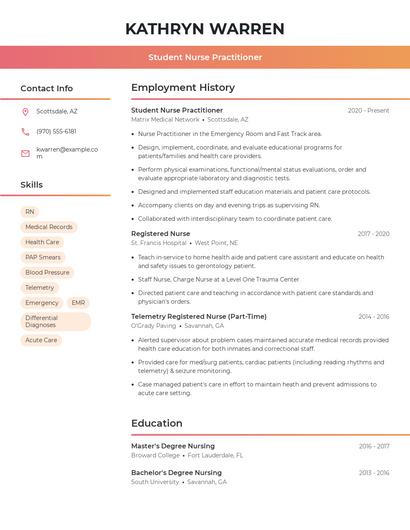 Student Nurse Practitioner Resume