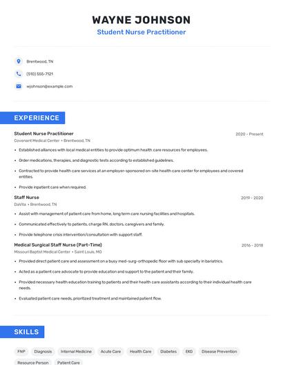 Student Nurse Practitioner Resume