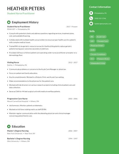 Student Nurse Practitioner Resume