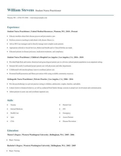 Student Nurse Practitioner Resume