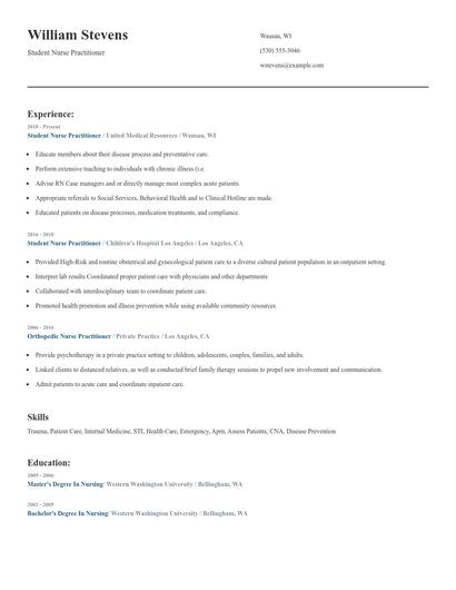 Student Nurse Practitioner Resume