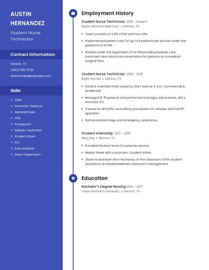 Student Nurse Technician Resume