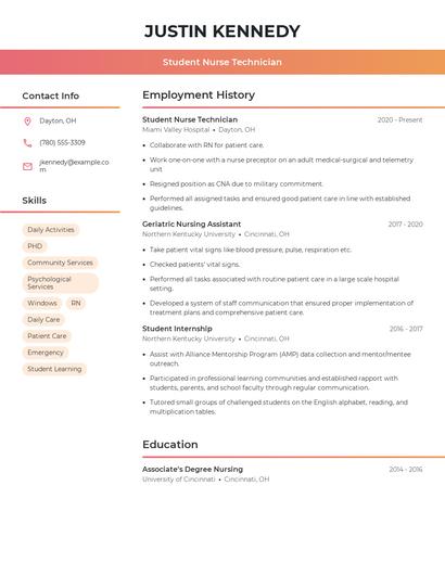 Student Nurse Technician Resume