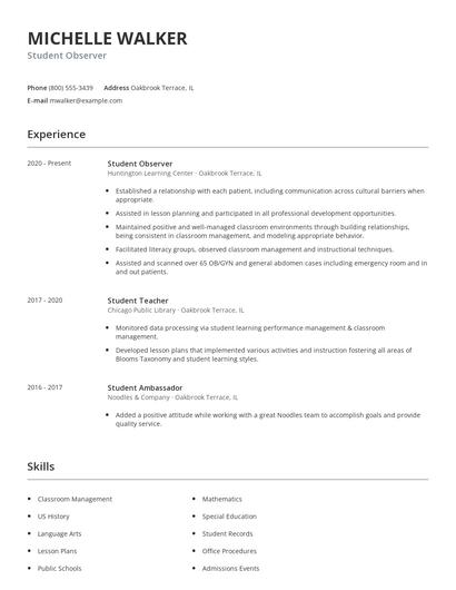 Student Observer Resume