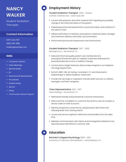 Student Radiation Therapist Resume