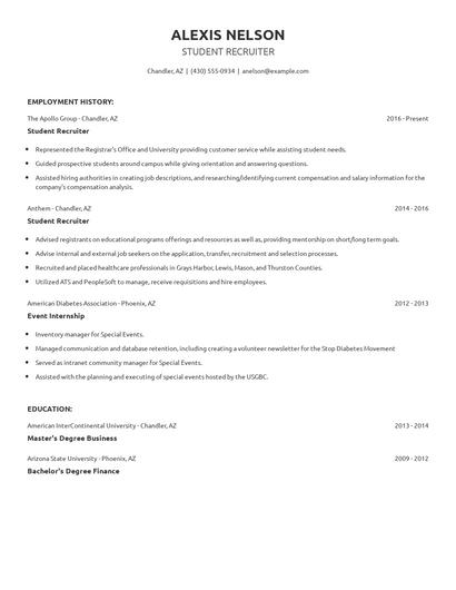Student Recruiter Resume