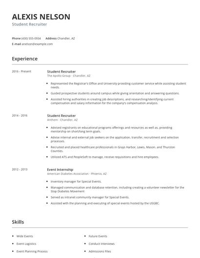 Student Recruiter Resume