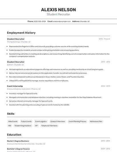 Student Recruiter Resume