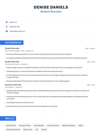Student Recruiter Resume
