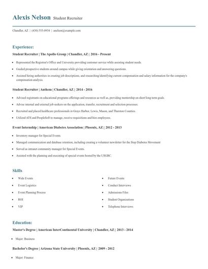 Student Recruiter Resume