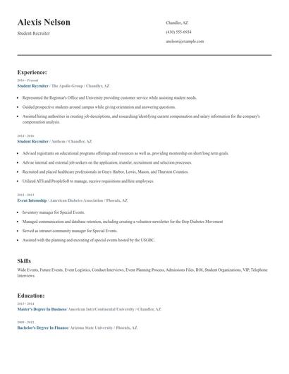 Student Recruiter Resume