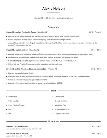 Student Recruiter Resume