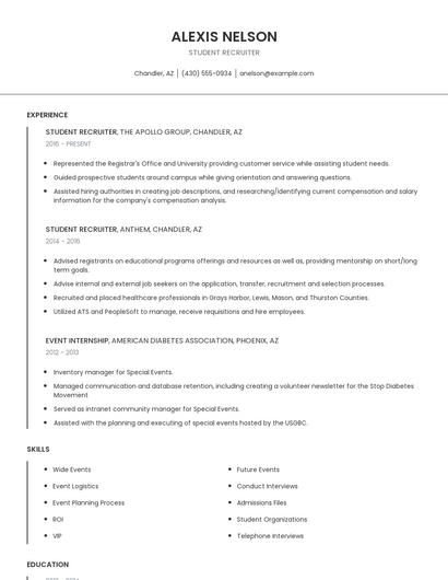 Student Recruiter Resume