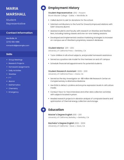 Student Representative Resume