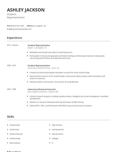 Student Representative Resume